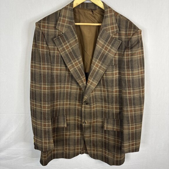 Sears Other - Vintage Sears Men 44 Brown Plaid Sport Coat 60s 70s Retro Wool Herb Wkrp Disco